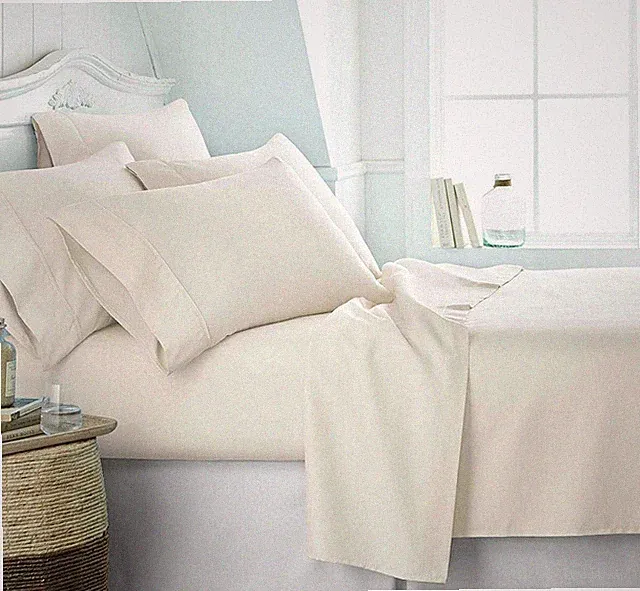 700 Thread Count 100%Natural Cotton 4Piece 15''Deep Sheet Set Queen, Ivory Solid