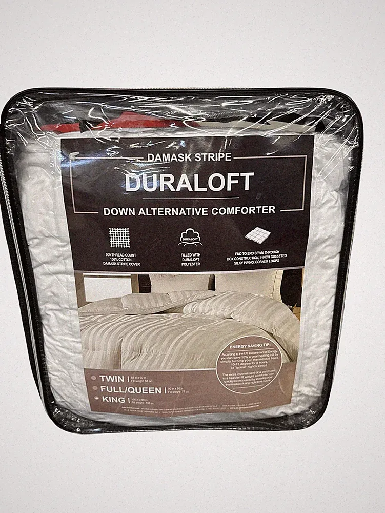 Damask Stripe Duraloft Down Alternative Comforter - 500 Thread Count, 100% Cotto