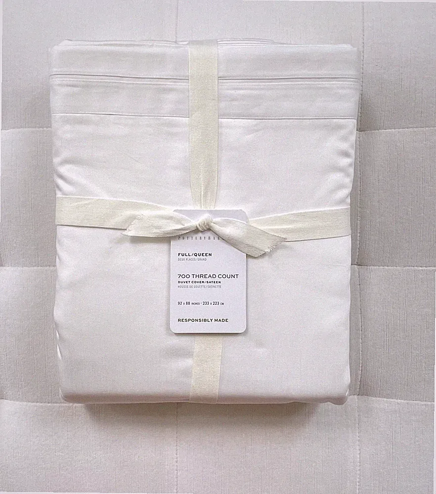 Pottery Barn 700 THREAD COUNT SATEEN Full/Queen Duvet Cover White NWT